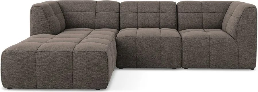 Brązowy narożnik z materiału bouclé (lewostronny/z szezlongiem) Aloha – Makamii