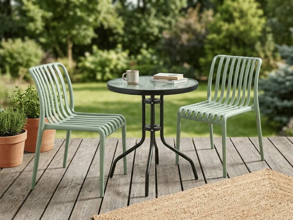 Zestaw ogrodowy TREGO ISLAND - 2 krzesła i okrągły stół ø 60 cm, zielony