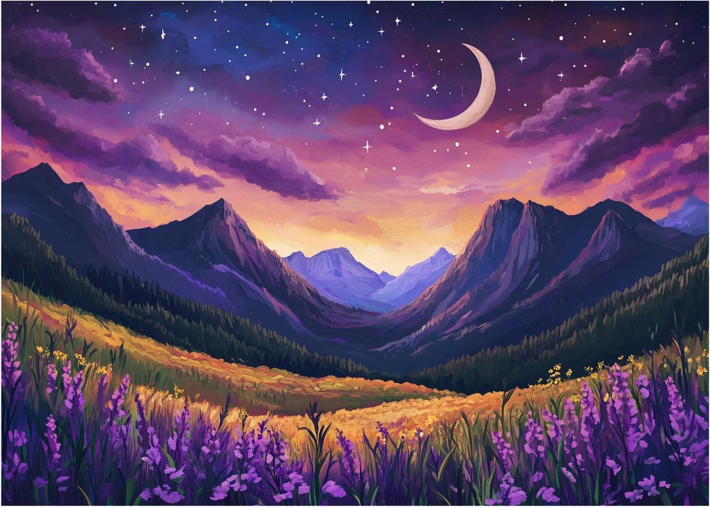 Obraz na szkle - Fioletowy krajobraz (70x50 cm)