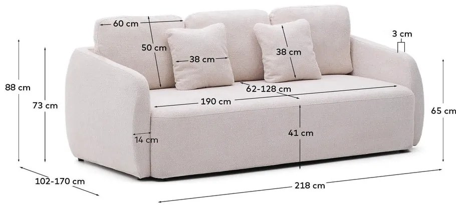 Kremowa rozkładana sofa z tkaniny szenilowej 225 cm Laira – Kave Home