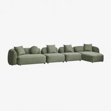 Sofa Modułowy Z Prawym Szezlongiem, 4-częściowy, Z Tkaniny Chenilla Coco Szenila Szałwiowa Zieleń - Sklum