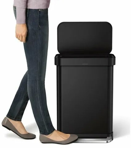 Simplehuman Prostokątny kosz na śmieci z pedałem ikieszenią na worki 55 l, czarny