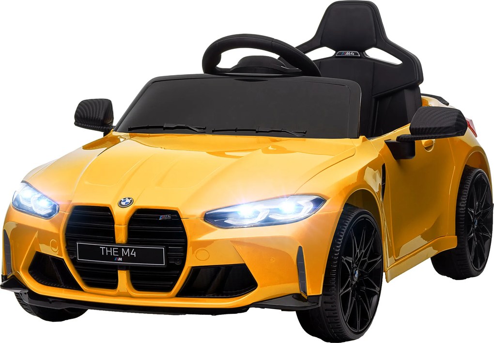 AIYAPLAY Elektryczny samochód dla dzieci BMW M4, dźwięk &amp; światło, 3-5 km/h, z pilotem, dla dzieci 3-5 lat, Żółty