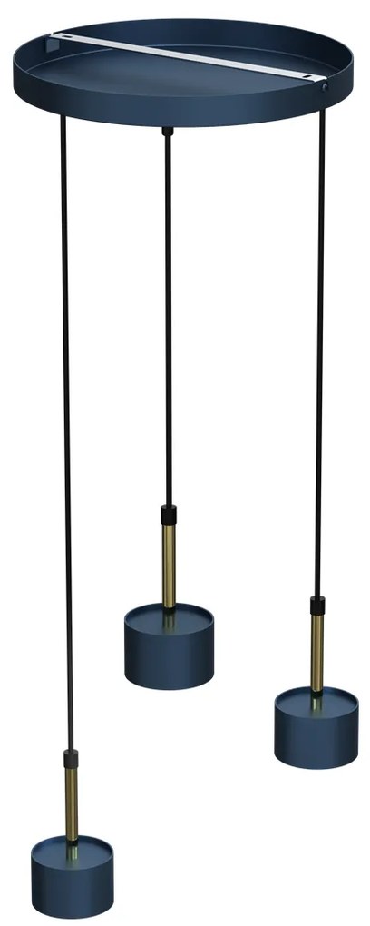 Lampa wisząca ARENA BLUE/GOLD 3xGX53, granatowa, na kole złota, potrójna