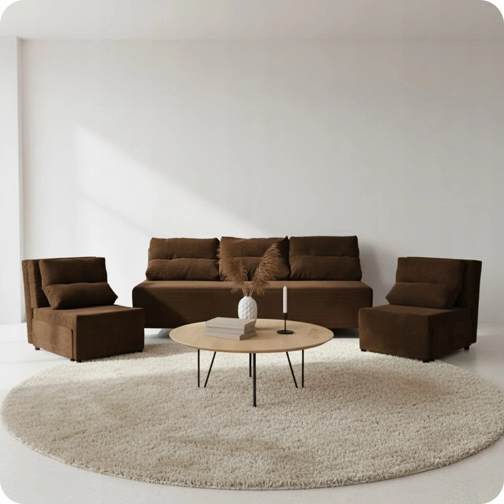 Zestaw KIMO funkcja spania sofa fotele Family Meble brązowy Anafi sztruks