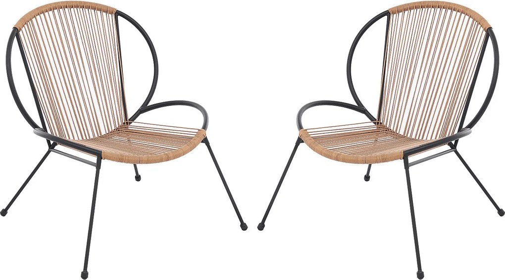 Zestaw 2 foteli ogrodowych z metalu i plecionej żywicy - Czarny i jasny naturalny - NIKAO od MYLIA