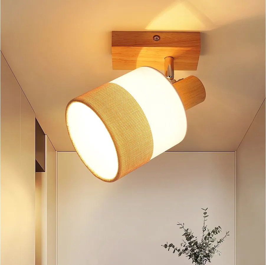 NETTLIFE Reflektor sufitowy LED 1-płomienny Lampa do przedpokoju - drewniana lampa sufitowa E14 Lampa sufitowa w stylu vintage, regulowana 350°, retro