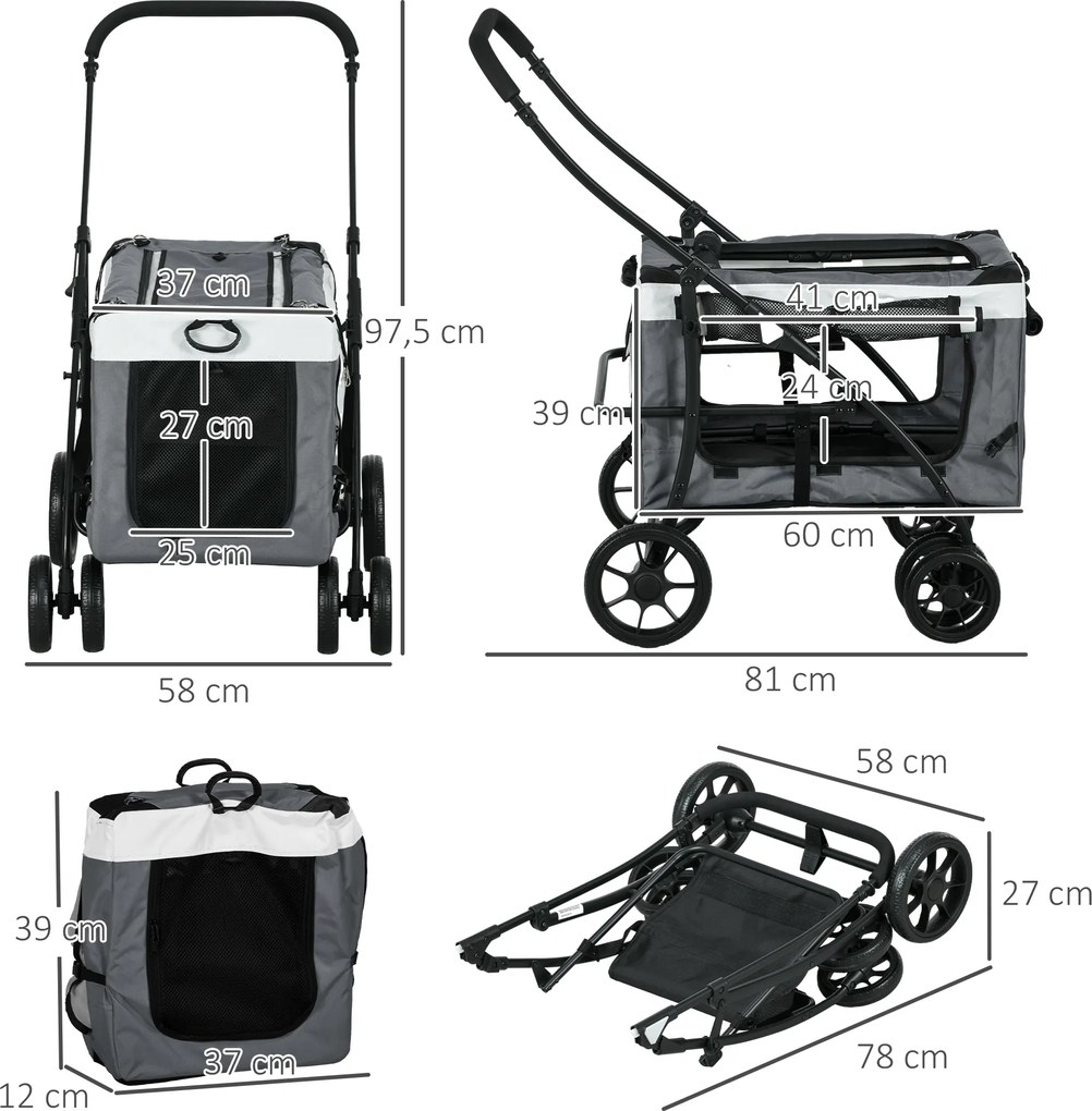 Outsunny Wózek dla Psa Składany Wyjmowany Kosz Czarny Szary Biały | Aosom PL
