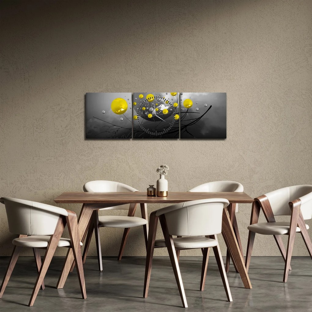 Obraz - żółte abstrakcyjne kule (z zegarem) (90x30 cm)