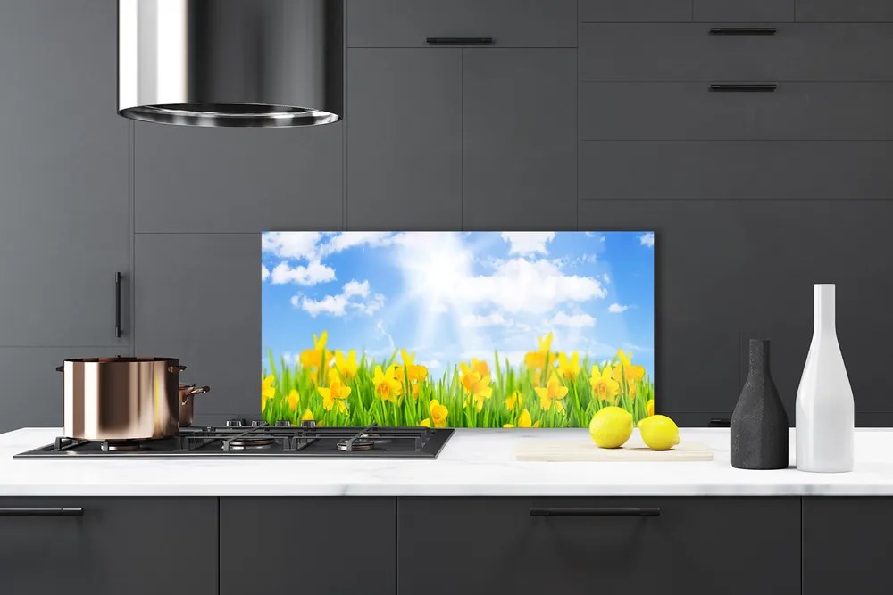 Panel Szklany Wiosenne Żonkile w Trawie