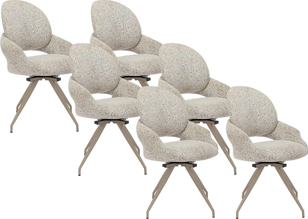 Zestaw 6 krzeseł obrotowych z tweedu i metalu taupe - Kremowy - VALIANA