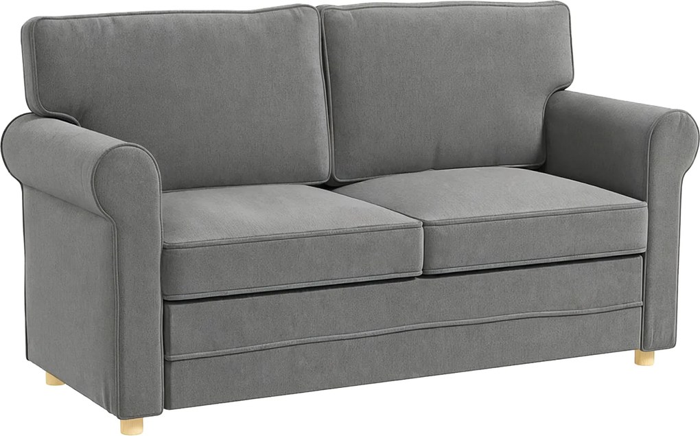 HOMCOM Sofa 2-osobowa, Kompaktowa Sofa do Salonu, Materiał imitujący len, Miękkie Poduszki, Rama Stalowa, Ciemnoszary