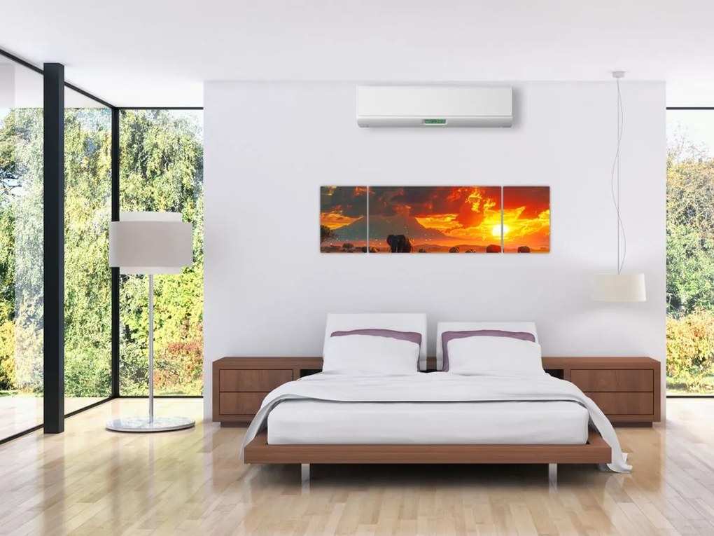 Obraz - Stado słoni (170x50 cm)