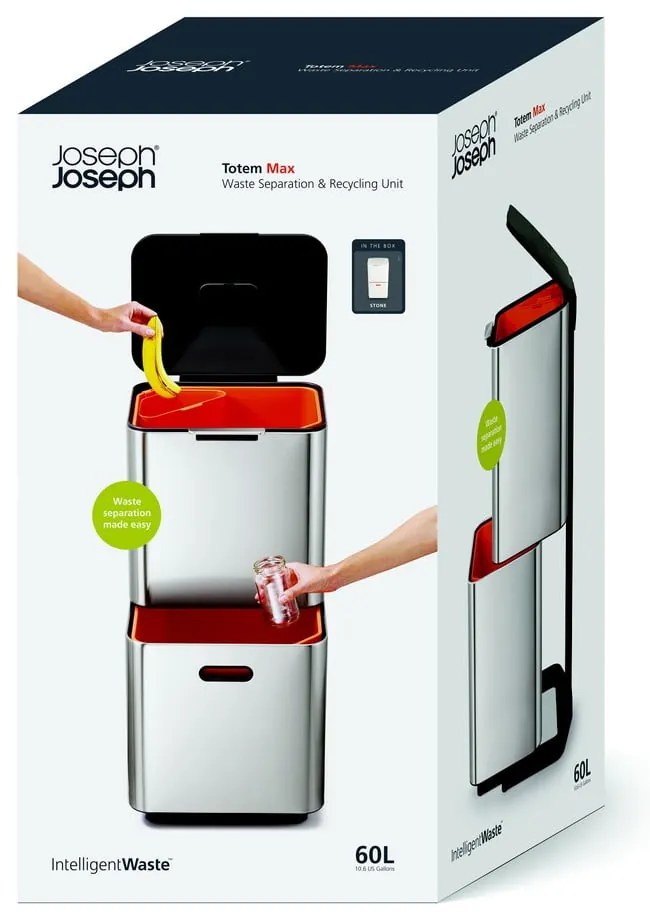Beżowy stalowy kosz na śmieci do segregacji odpadów 60 l Totem Max – Joseph Joseph