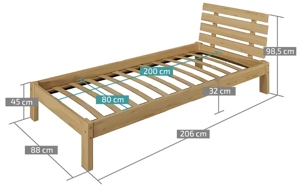 Łóżko PARIS podwyższone 80 x 200 cm, białe Stelaż: Bez stelaża, Materac: Materac Deluxe 10 cm