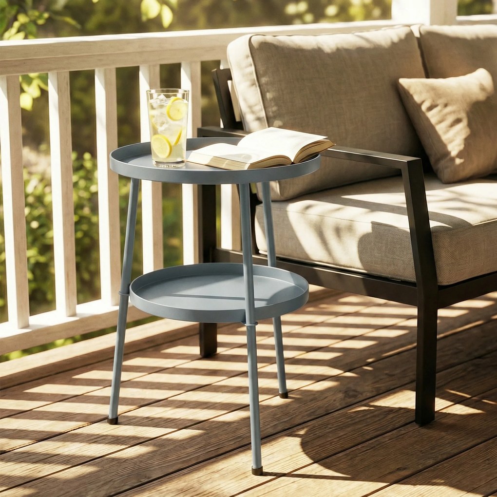 Outsunny Stolik Ø36 cm, stolik balkonowy z metalu, stolik pomocniczy na taras, okrągły stolik ogrodowy na balkon, taras, ogród, ciemnoszary | Aosom PL
