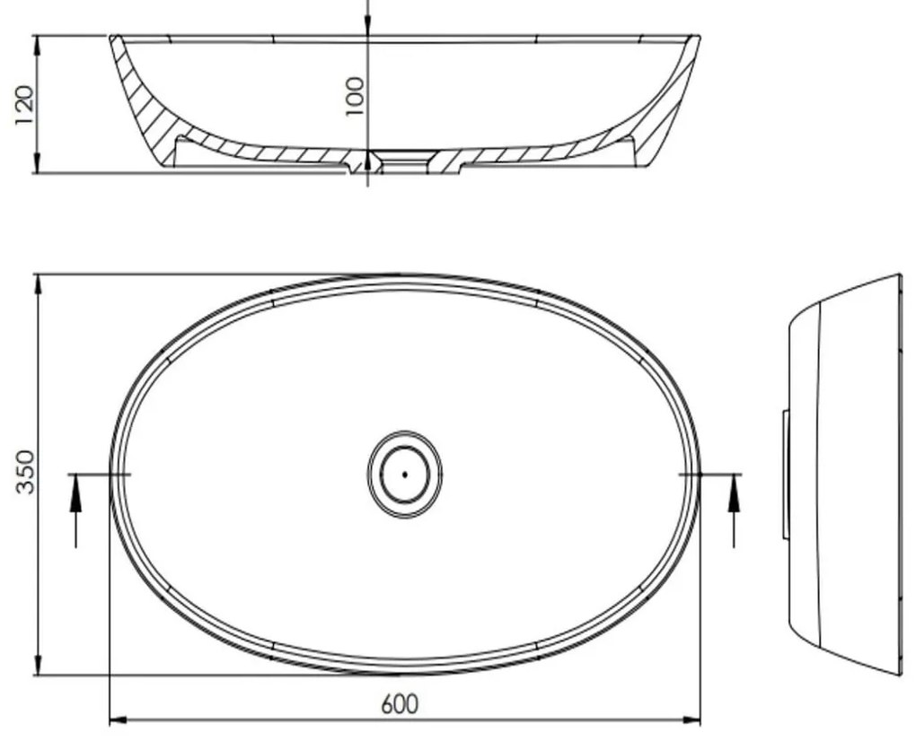 Umywalka nablatowa owalna z konglomeratu biała błyszcząca bez otworu na baterię 60 x 35 cm RONA white Glow
