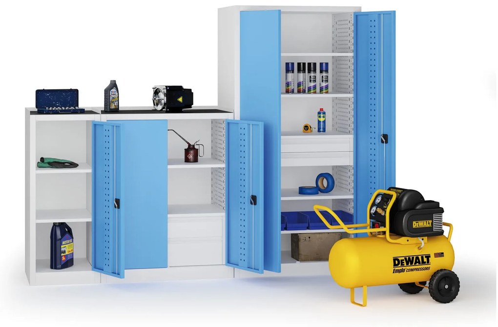 Szafa warsztatowa na narzędzia niska KOVOS, 2 półki, 600 x 505 x 1180 mm, niebieski