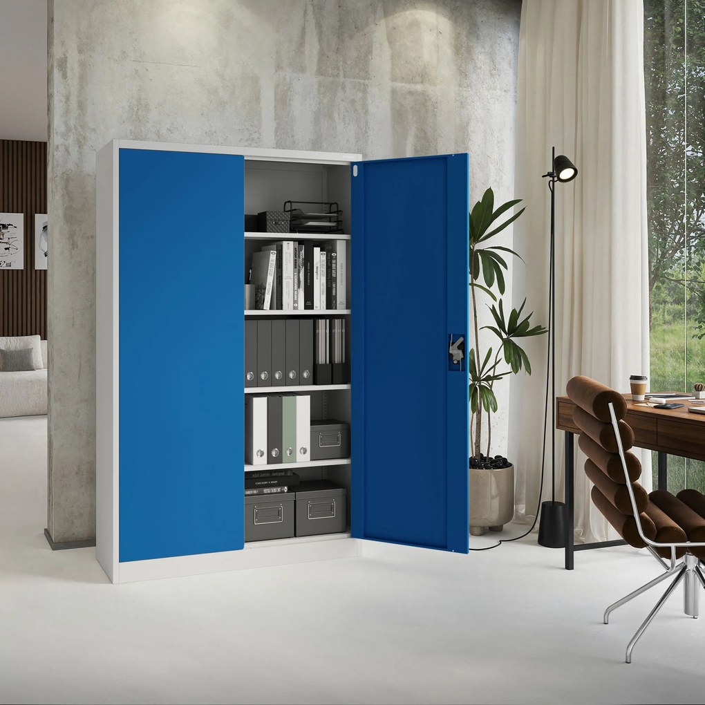 Szafa biurowa metalowa na akta szaro-niebieska JAN II, 1150 x 1850 x 400 mm