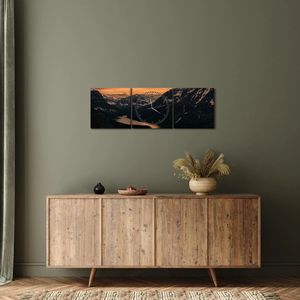 Obraz jeziora między górami (z zegarem) (90x30 cm)