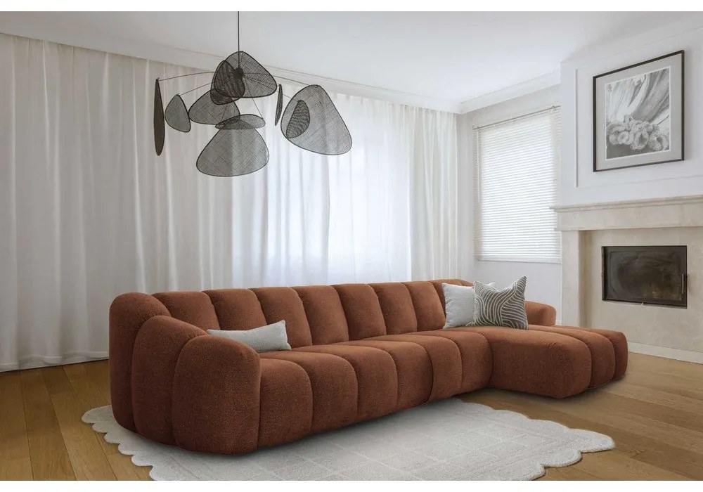 Narożnik (prawostronny/z szezlongiem) w kolorze terakoty Shell – Miuform