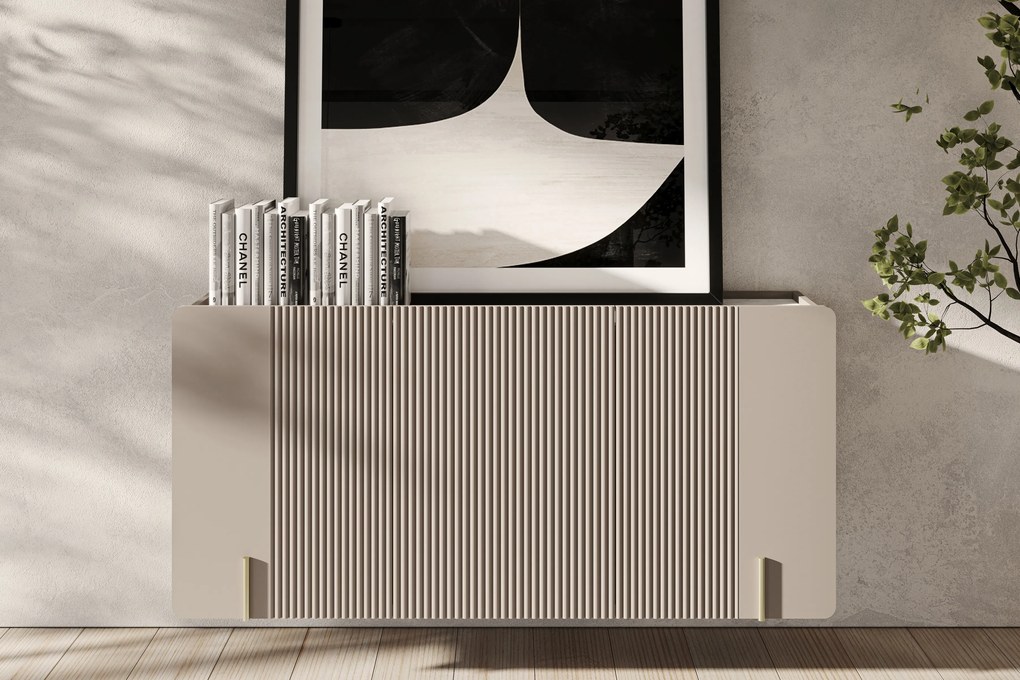 Komoda Malmi 150 cm trzydrzwiowa wisząca - kaszmir / crema bianca / złoty