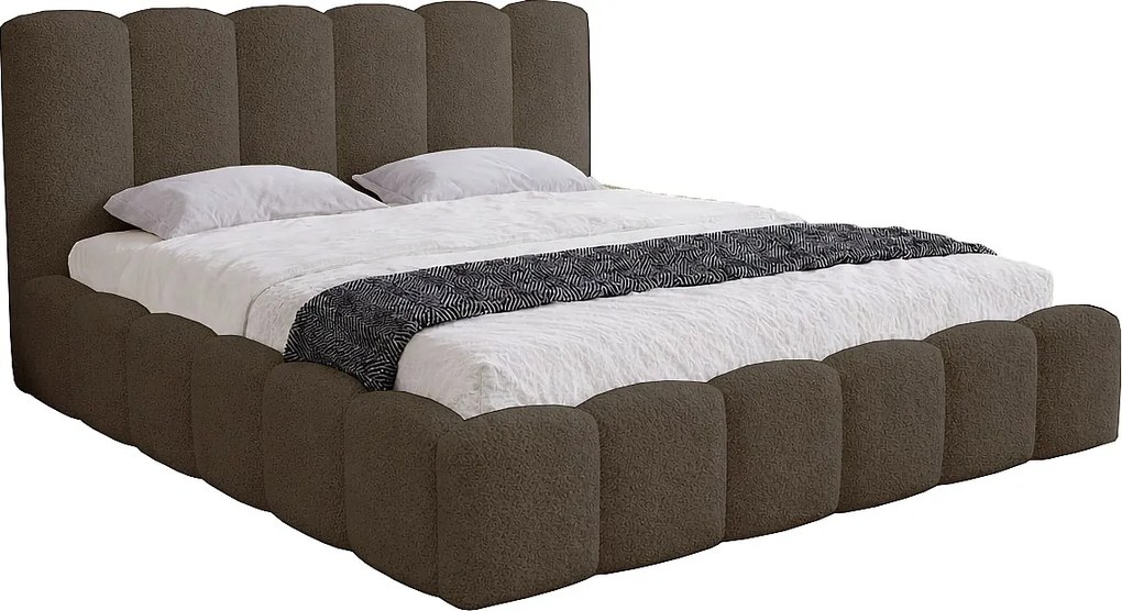 Łóżko dwuosobowe 200x200 Florent - łóżko z pojemnikiem i stelażem metalowym - boucle, brązowy (Lambi 4)