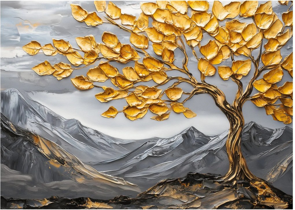 Obraz – Drzewo ze złotymi liśćmi (70x50 cm)