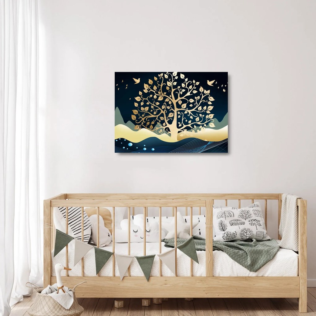 Obraz na szkle złotego drzewa (70x50 cm)
