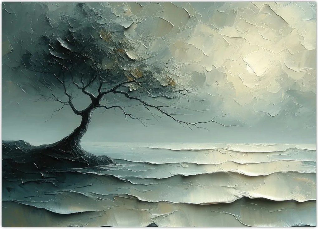 Obraz - Obraz olejny przedstawiający drzewo z oceanem (70x50 cm)