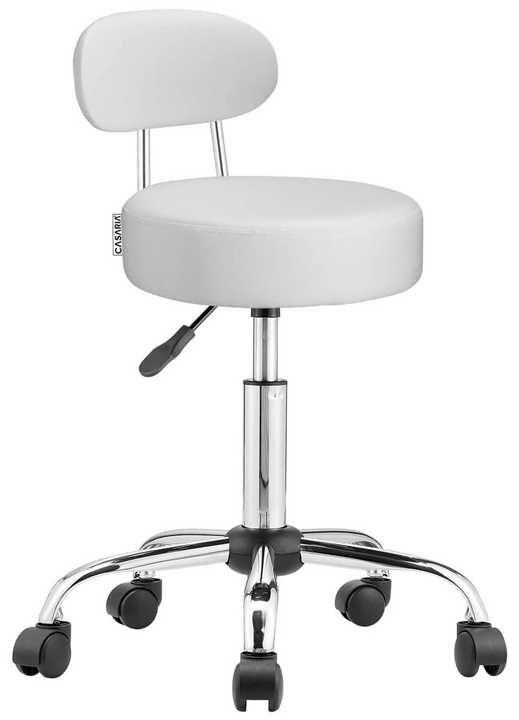 Taboretka na kółkach z oparciem ROLAND, Ø35cm, biała Casaria