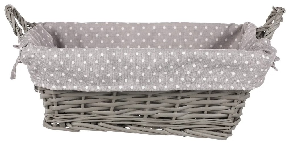Kosz wiklinowy z tkaniną, szary, 35 x 25 x 13  cm