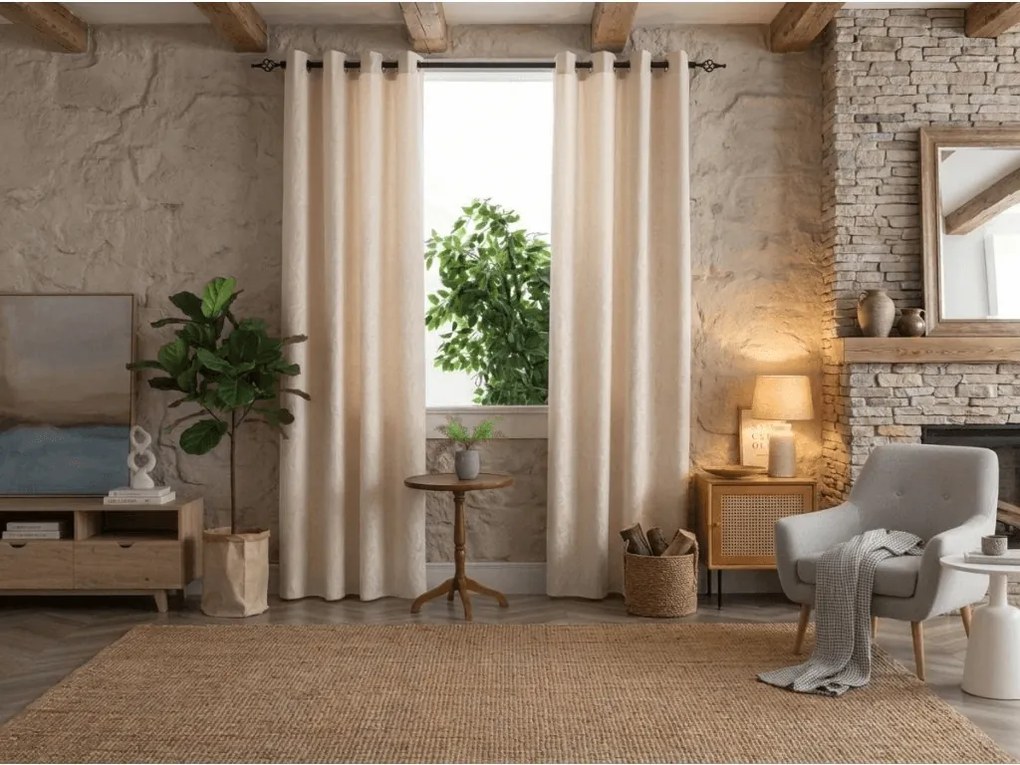 Zasłona zaciemniająca DUNES VELVET 140x250 cm, kremowa Zawieszanie: Taśma z wiązaniami