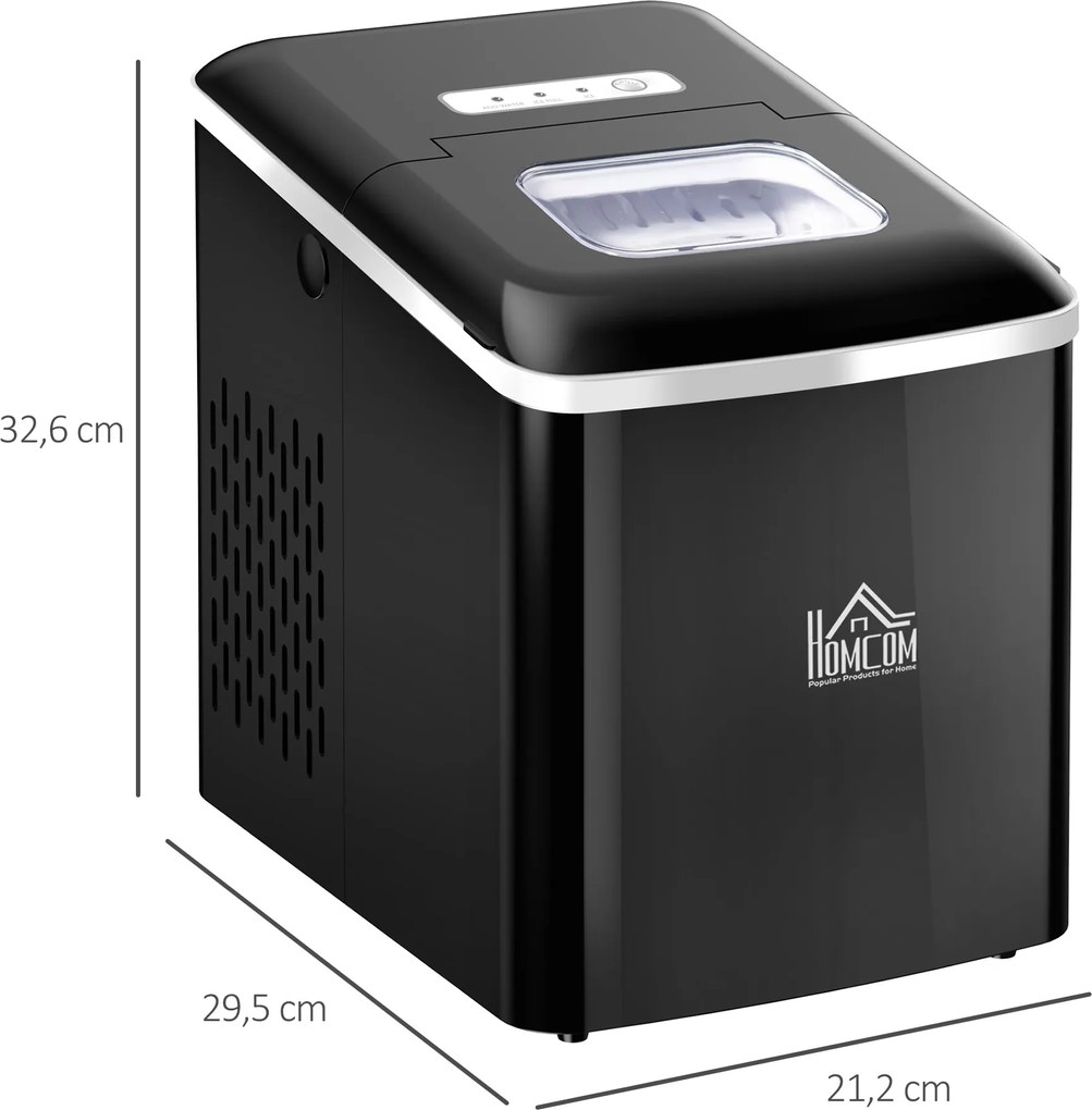 Maszyna do Lodu HOMCOM 12kg/24h 2L Maszyna do kostek lodu z Wyświetlaczem LED, 2 L Pojemność Zbiornika, 90 W, Czarna