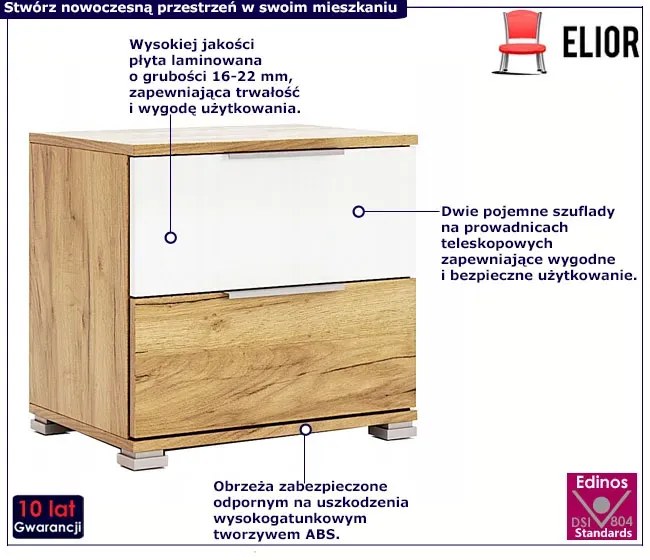 Szafka nocna z szufladami dąb craft + biały - Zenta 20X