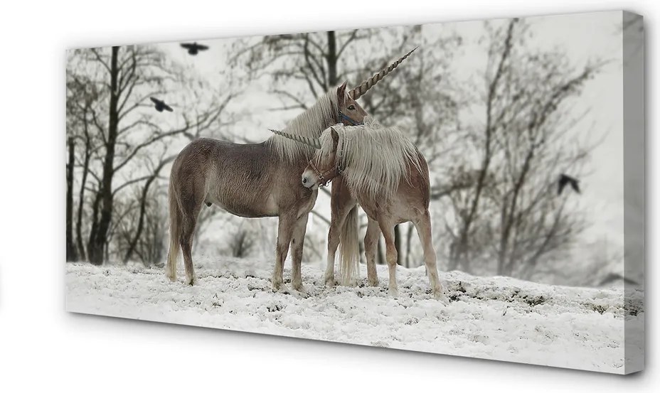 Obraz na płótnie Zimowy Las i Jednorożce
