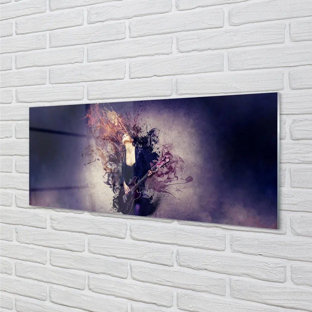 Panel szklany do Kuchni Kobieta Grająca na Gitarze