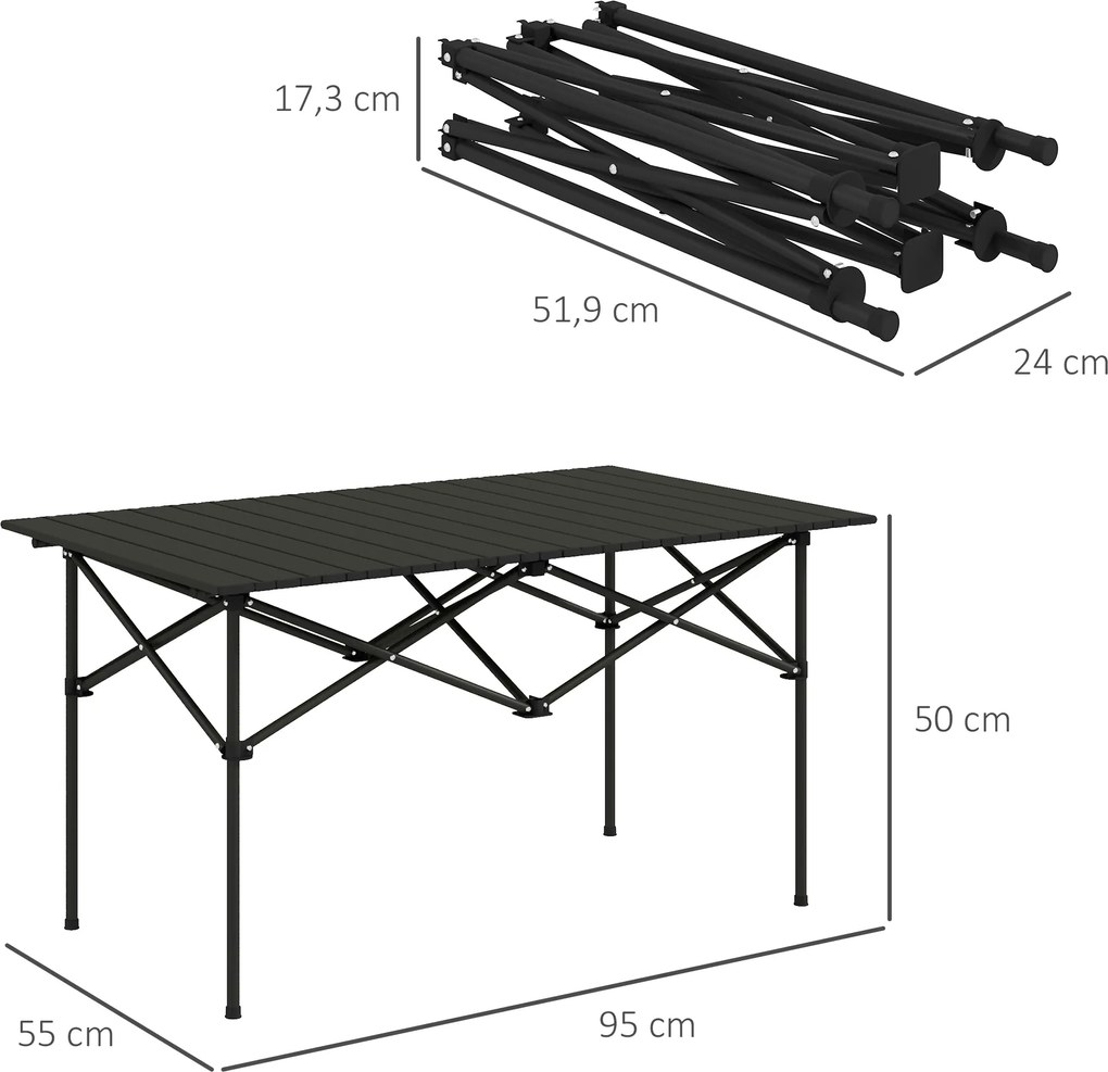 Outsunny Składany Stół Kempingowy z Rolowanym Blatem Ogrodowy z Aluminium Dla Dwie Osoby 95 x 55 cm Czarny