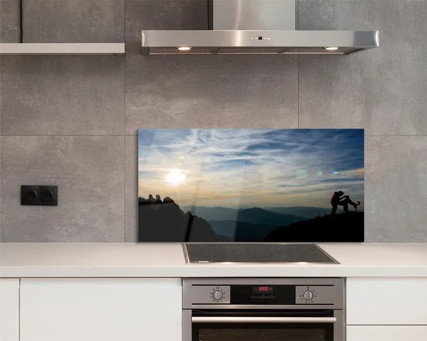 Panel Kuchenny Szklany Człowiek i Pies w Górach