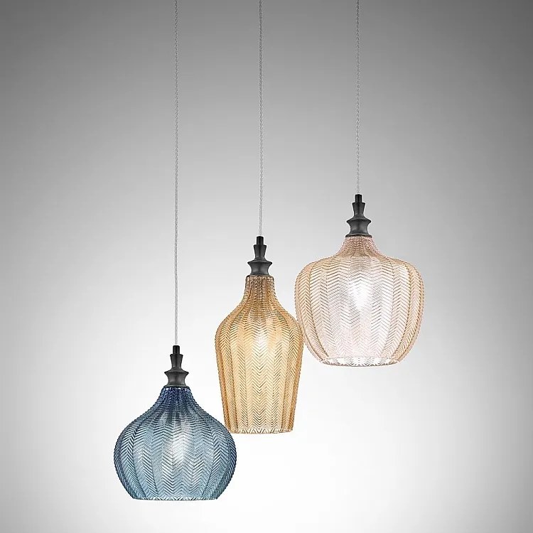 Cleofe - lampa wisząca z 3 źródłami światła, szkło bursztynowe, ochrowe i kobaltowe, styl vintage, 3xE27 max 60W, IP20