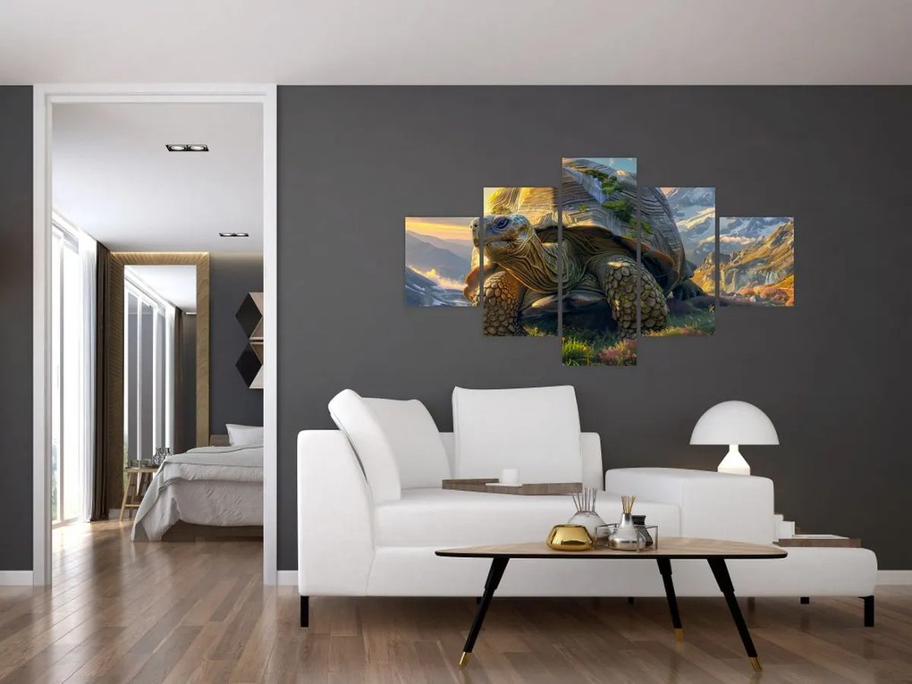 Obraz - Żółw i górski krajobraz (125x70 cm)
