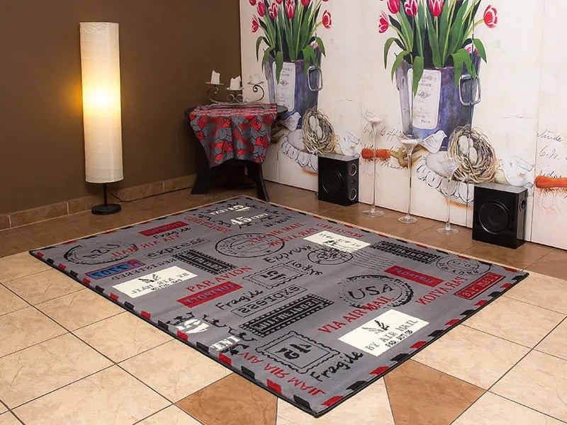 Dywan nowoczesny Poczta Szaro Czarny 140 cm x 200 cm