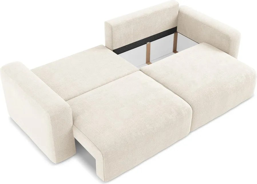 Kremowa rozkładana/ze schowkiem sofa z tkaniny szenilowej 252 cm Kona – Makamii