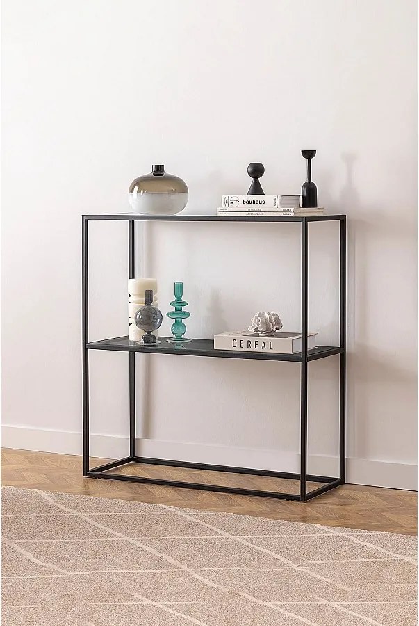 Komoda metalowo-szklana – 80 cm x 85 cm x 30 cm – czarno-dymna