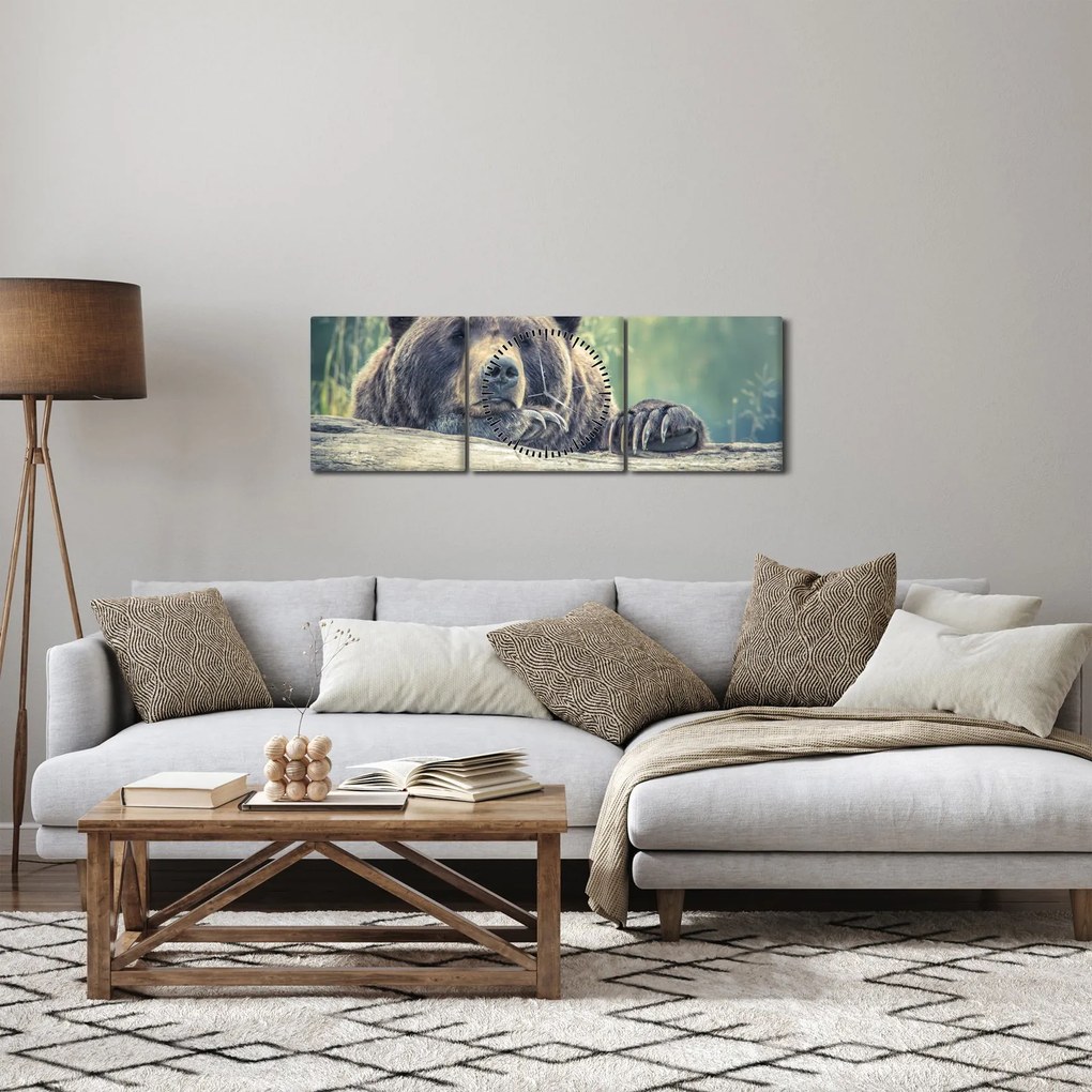 Obraz niedźwiedzia (z zegarem) (90x30 cm)
