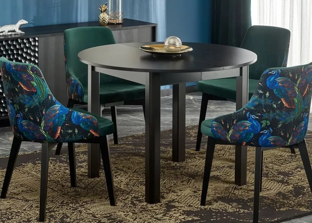 Stół okrągły rozkładany Zomme 102–142 cm MDF laminowany loft industrialny do jadalni i kuchni
