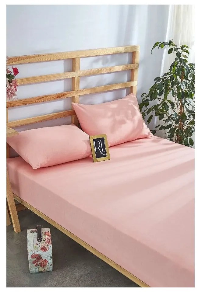 Różowy bawełniany zestaw prześcieradła z gumką i poszewki na poduszkę 180x200 cm – Mila Home