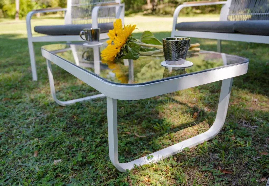 Zestaw mebli ogrodowych z aluminium Vento z plecioną liną - sofa, dwa fotele, stolik kawowy