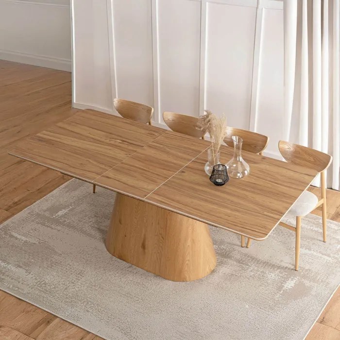 Stół Rozkładany Prostokątny LIZBONA 160-200 cm Ceramiczny Dąb do Jadalni Nowoczesny