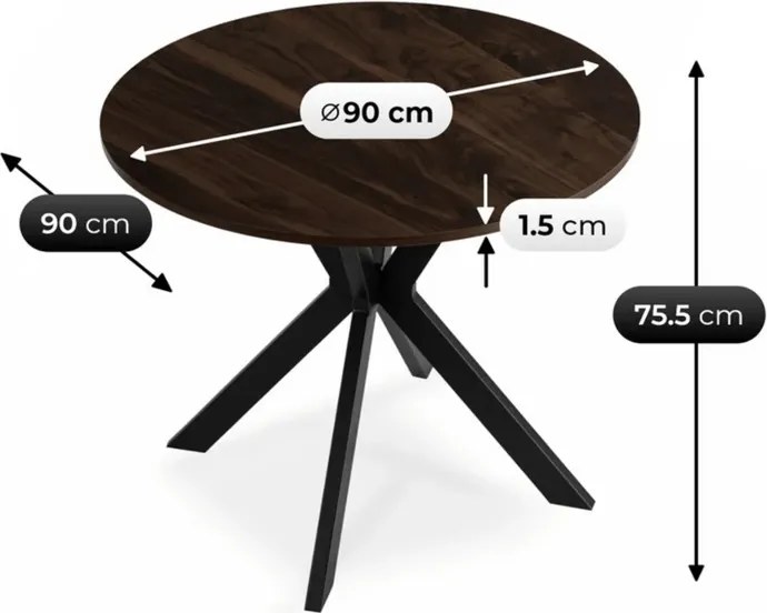 Stół Okrągły LAUREN 90 cm Orzech/Czarny Loft